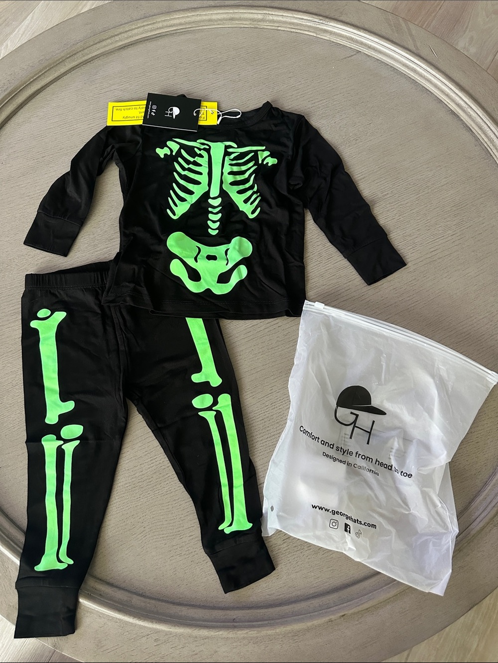 Glow Skeleton Kids Costume Set - Black & Bright Green